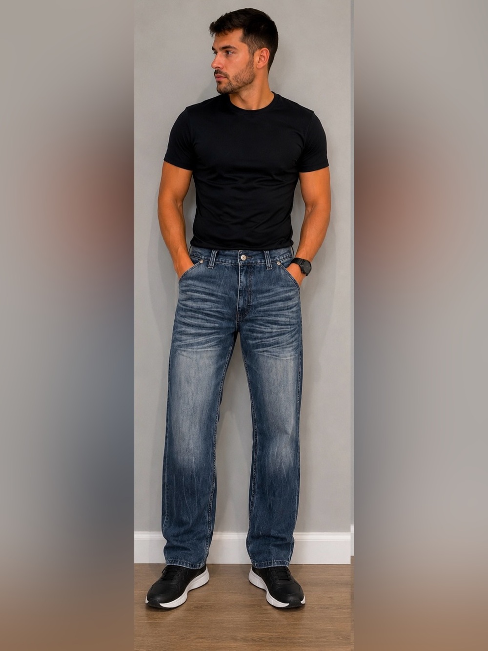 Rocawear Men's Washed Blue Straight Jeans